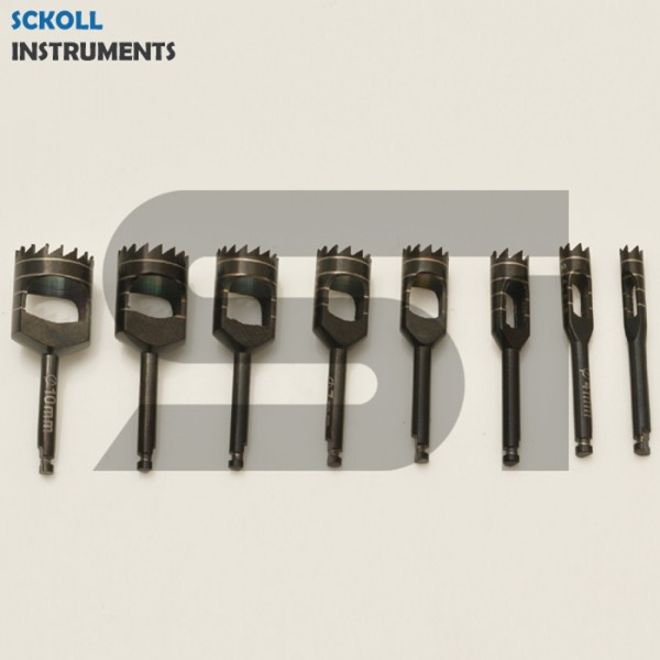 Dental Trephine Drills Kit 8 Pcs (Black Coated)