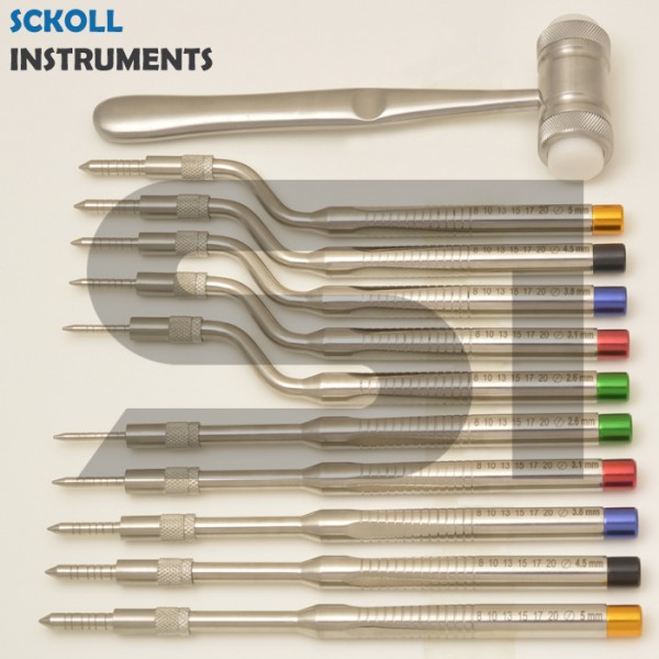 Osteotome Sinus Instruments Set Of 11 Pcs with Cassette.