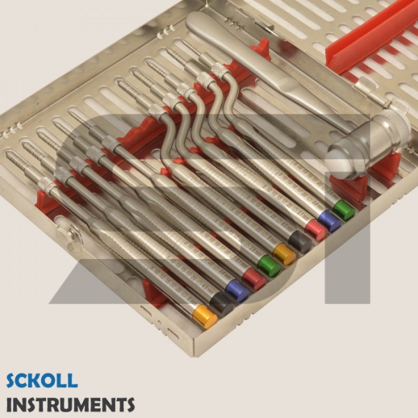 Osteotome Sinus Instruments Set Of 11 Pcs with Cassette.