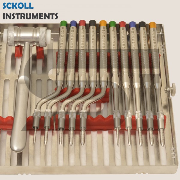 Osteotome Sinus Instruments Set Of 11 Pcs with Cassette.