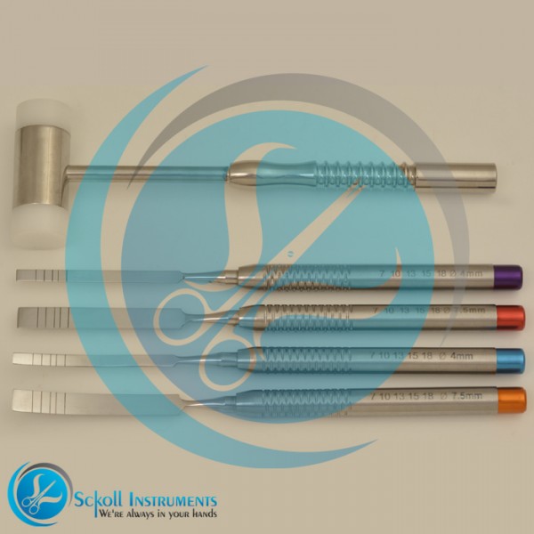 Dental Ochsenbein Chisel Tooth 4 PCS With Hammer & Cassette