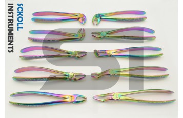 Extracting Forceps Extraction set of 10 pcs with Titanium handle multi-color